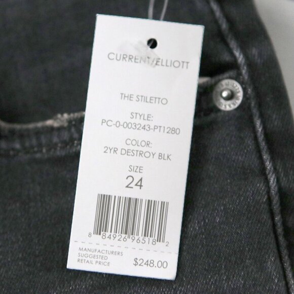 Current Elliott The Stiletto Skinny Jeans Ripped Knee Distressed Denim Black - Picture 6 of 13